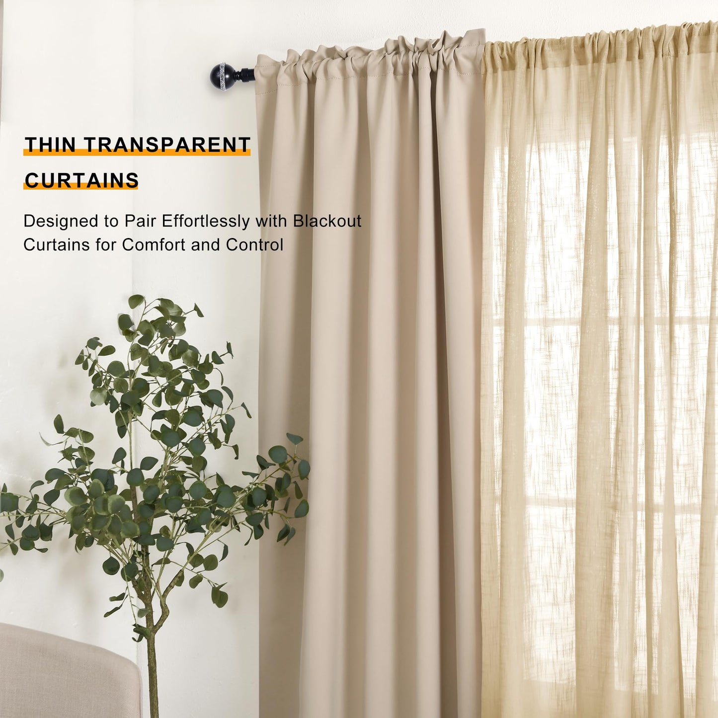 Custom Curtains: Linen Sheer Curtains, Set of 2 Panels-3