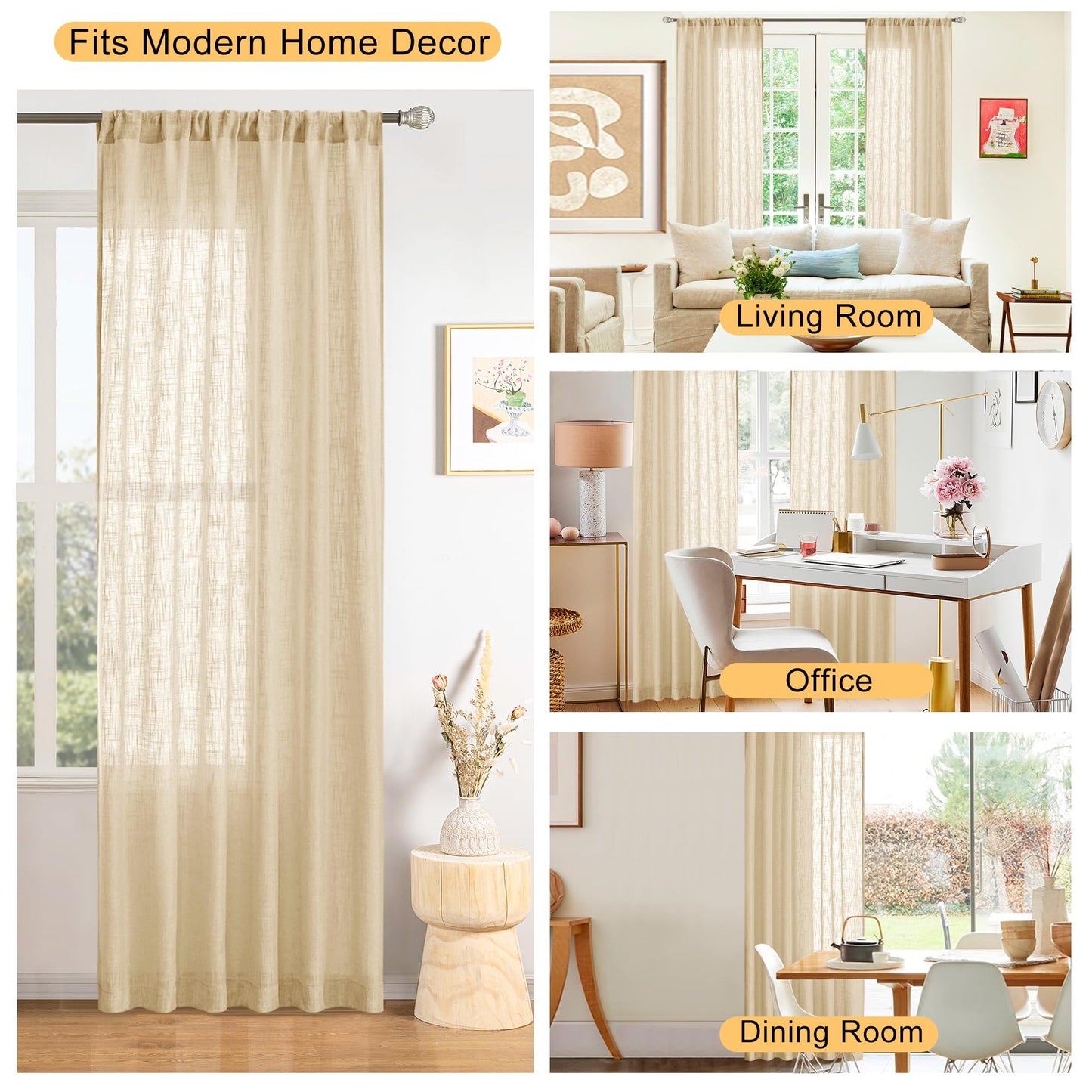 Custom Curtains: Linen Sheer Curtains, Set of 2 Panels-4