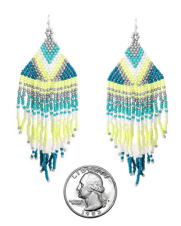 HANDMADE MULTI SEEDBEAD TASSEL DROP EARRING-0