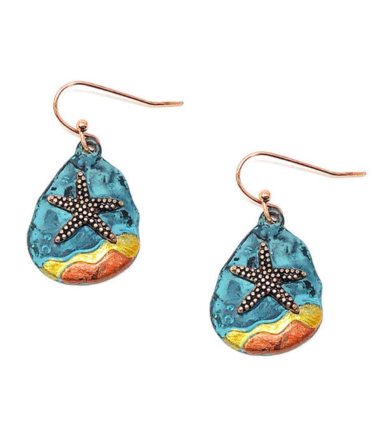 PATINA AND BURNISH  TRI TONE RETRO VINTAGE EARRING - STARFISH-0
