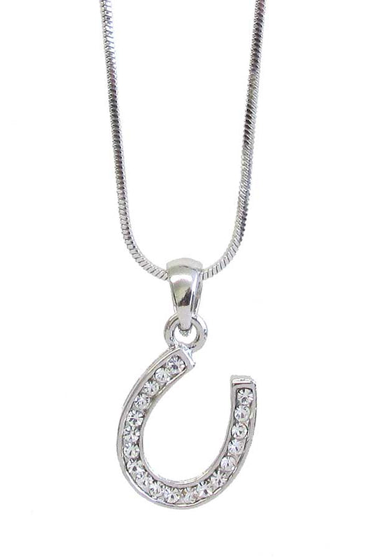MADE IN KOREA WHITEGOLD PLATING HORSESHOE PENDANT NECKLACE-0