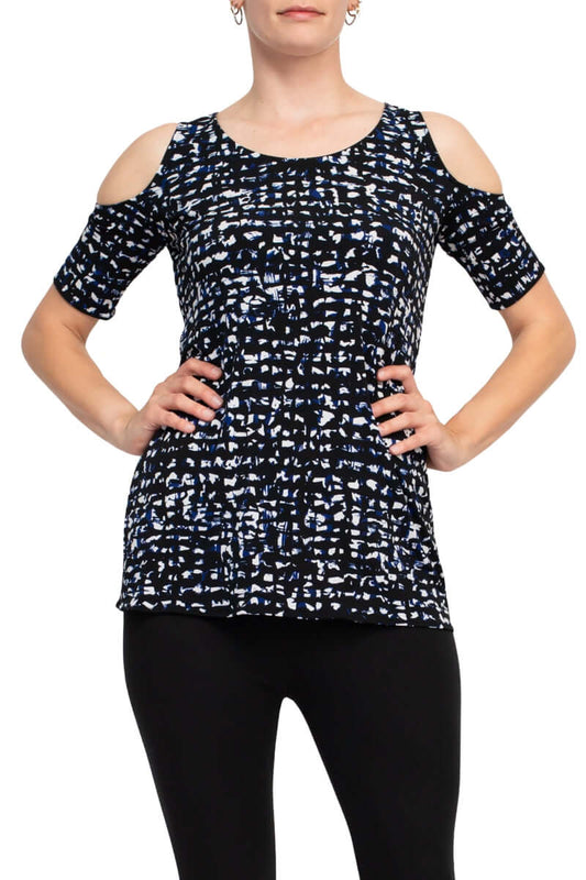 Leota Scoop Neck Cutout Shoulder Short Sleeve Multi Print Jersey Top-0