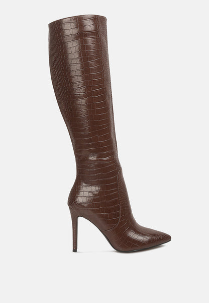 Indulgent High Heel Croc Calf Boots-0