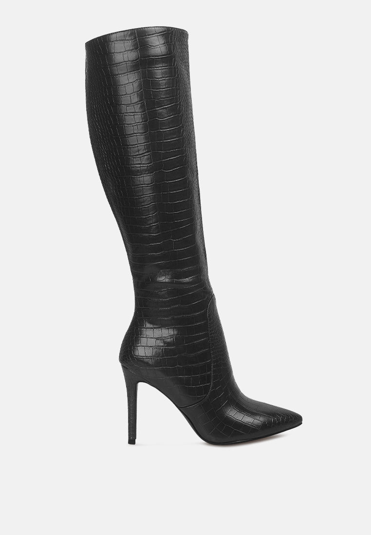 Indulgent High Heel Croc Calf Boots-4