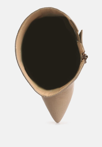 Indulgent High Heel Croc Calf Boots-1