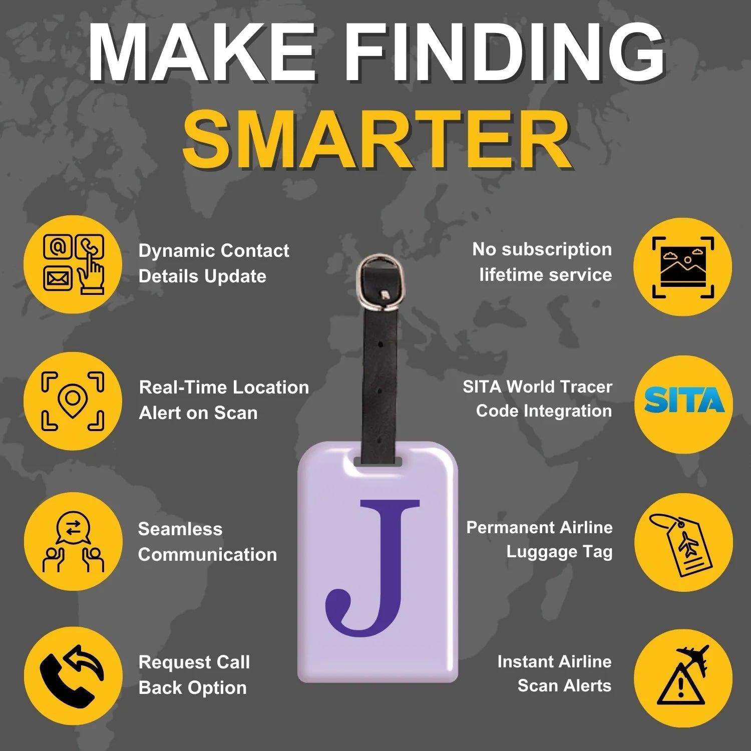 Initials Bag tag J  [pack 2]-3