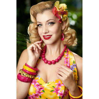 Iris Pink Heavy Carve Fakelite Drop Earrings by Splendette-1