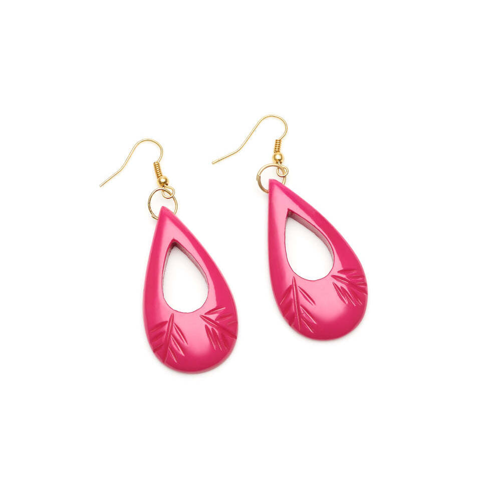 Iris Pink Heavy Carve Fakelite Drop Earrings by Splendette-0