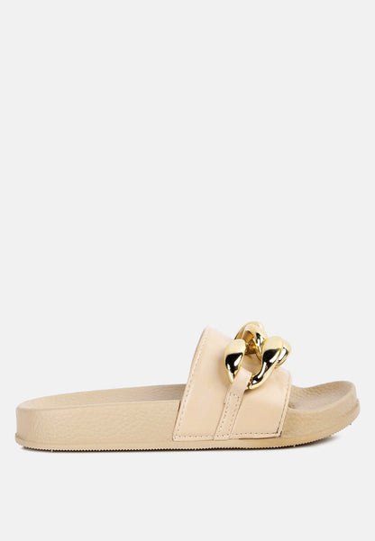 Ishtar Metallic Chain Metal Slid Flats-5