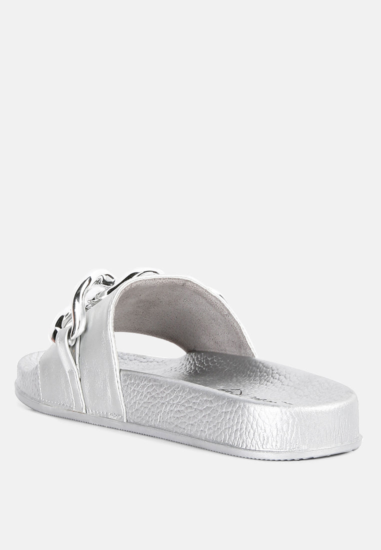 Ishtar Metallic Chain Metal Slid Flats-4