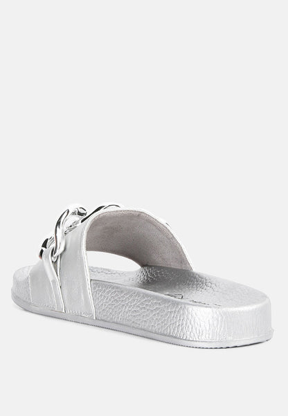Ishtar Metallic Chain Metal Slid Flats-4