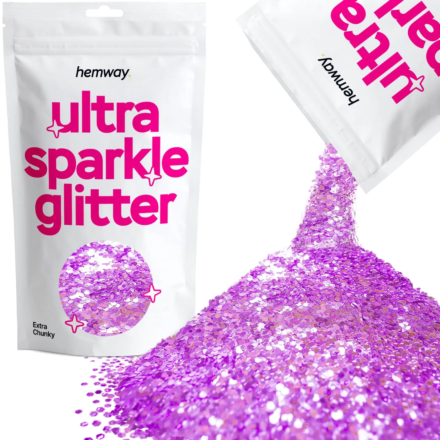 Hemway Premium Ultra Sparkle Glitter Multi Purpose Metallic Flake for Arts Crafts Nails Cosmetics Resin Festival Face Hair - Lavender Purple - Extra Chunky (1/24" 0.040" 1mm) 100g / 3.5oz