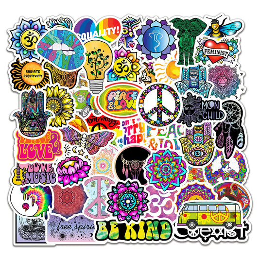 50 Retro Hippie Love and Peace Waterproof Stickers