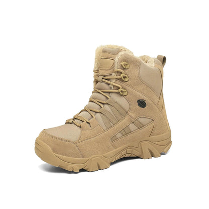 Kervaky Mens snow boots Mountaineering boots Hiking boots Military tactical boots Work boots Outdoor Warm boots-Beige-45