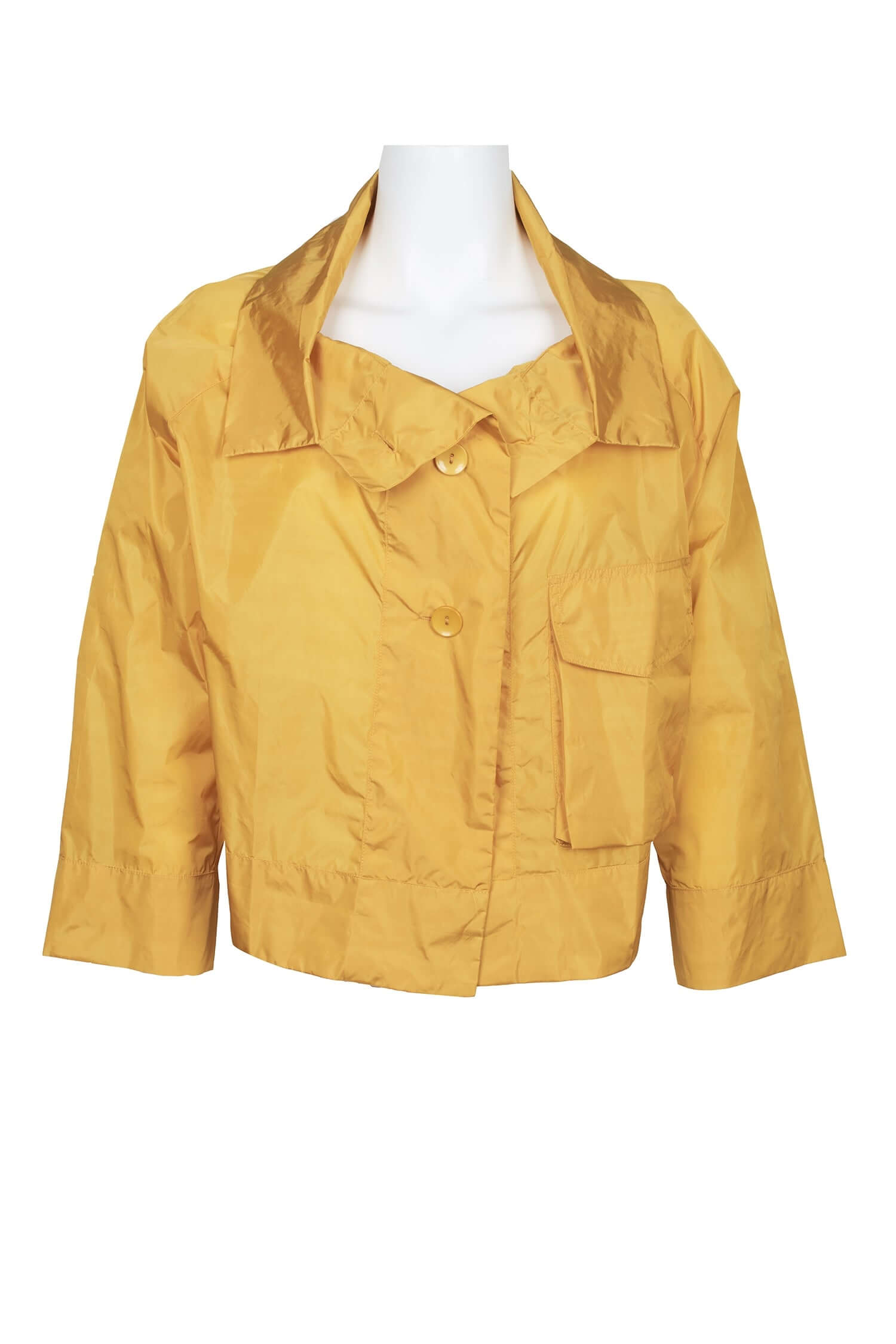 WHY Dress High Neck Collared Long Sleeve Button Pocket Solid Nylon-1