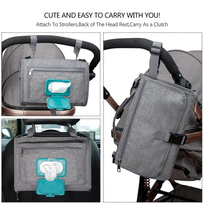 Portable Baby Changing Pad with Shoulder Strap & Pocket