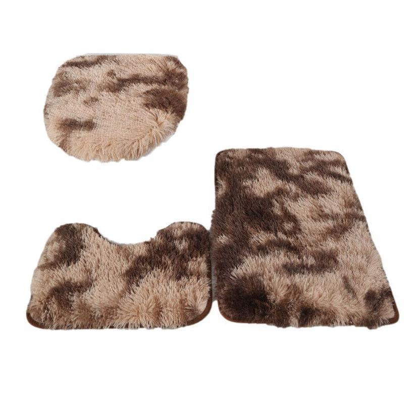Antislip Washable 3Pc Bathroom Mat Set Fluffy Toilet Cover Pedestal Rug Bath Mat-1