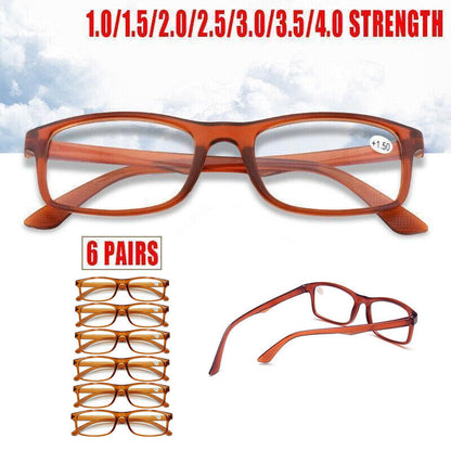 6 Pairs Brown Reading Glasses Lightweight Resin Frame for Men and Women-0