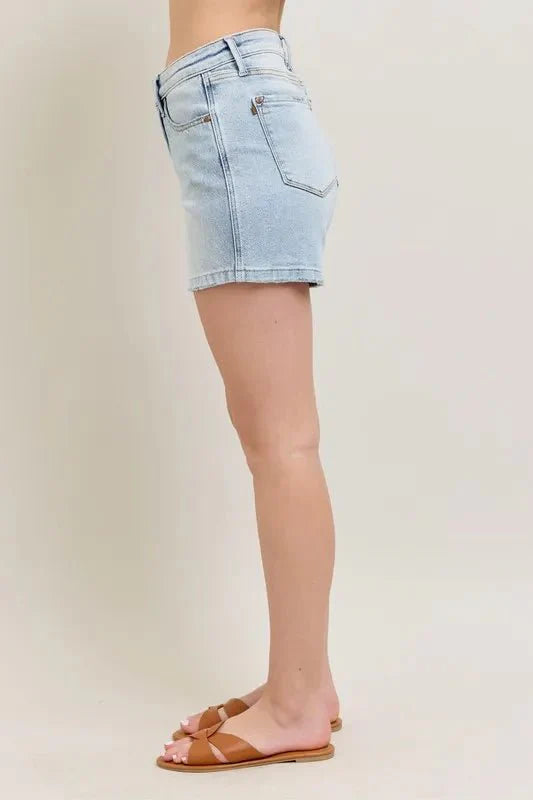 Judy Blue Full Size Frayed Hem High Rise Denim Shorts with Pockets Plus Size-2