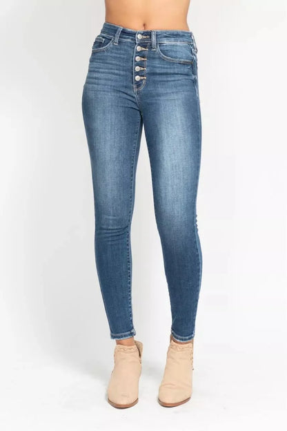 Judy Blue Full Size High Rise Button Fly Skinny Jeans Plus Size-1