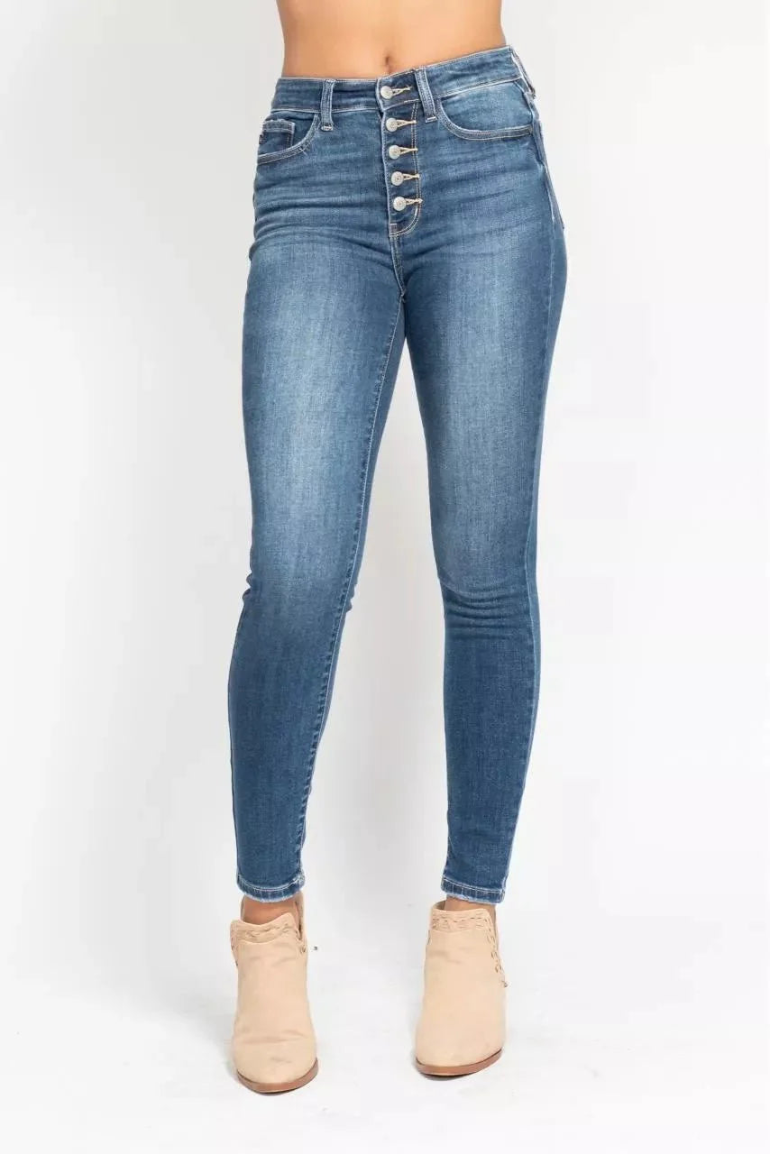 Judy Blue Full Size High Rise Button Fly Skinny Jeans Plus Size-0