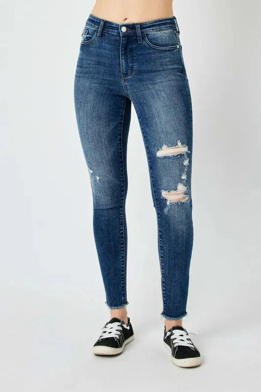 Judy Blue Full Size  High Waist Distressed Skinny Jeans-0