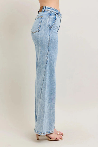 Judy Blue Full Size High Waist Wide Leg Jeans with Skewed Inseam Plus Size-3