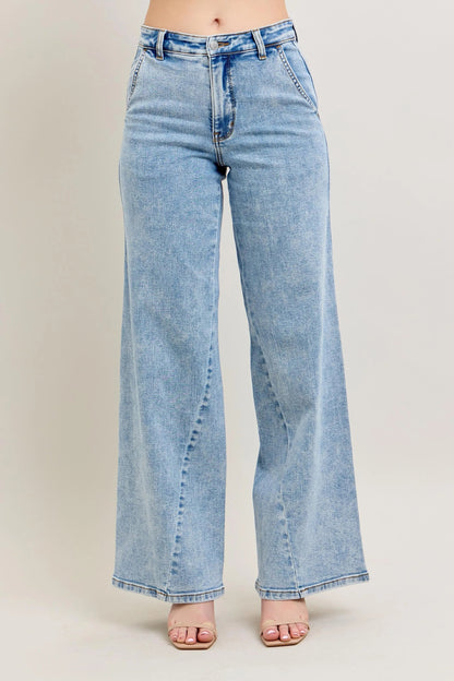 Judy Blue Full Size High Waist Wide Leg Jeans with Skewed Inseam Plus Size-1