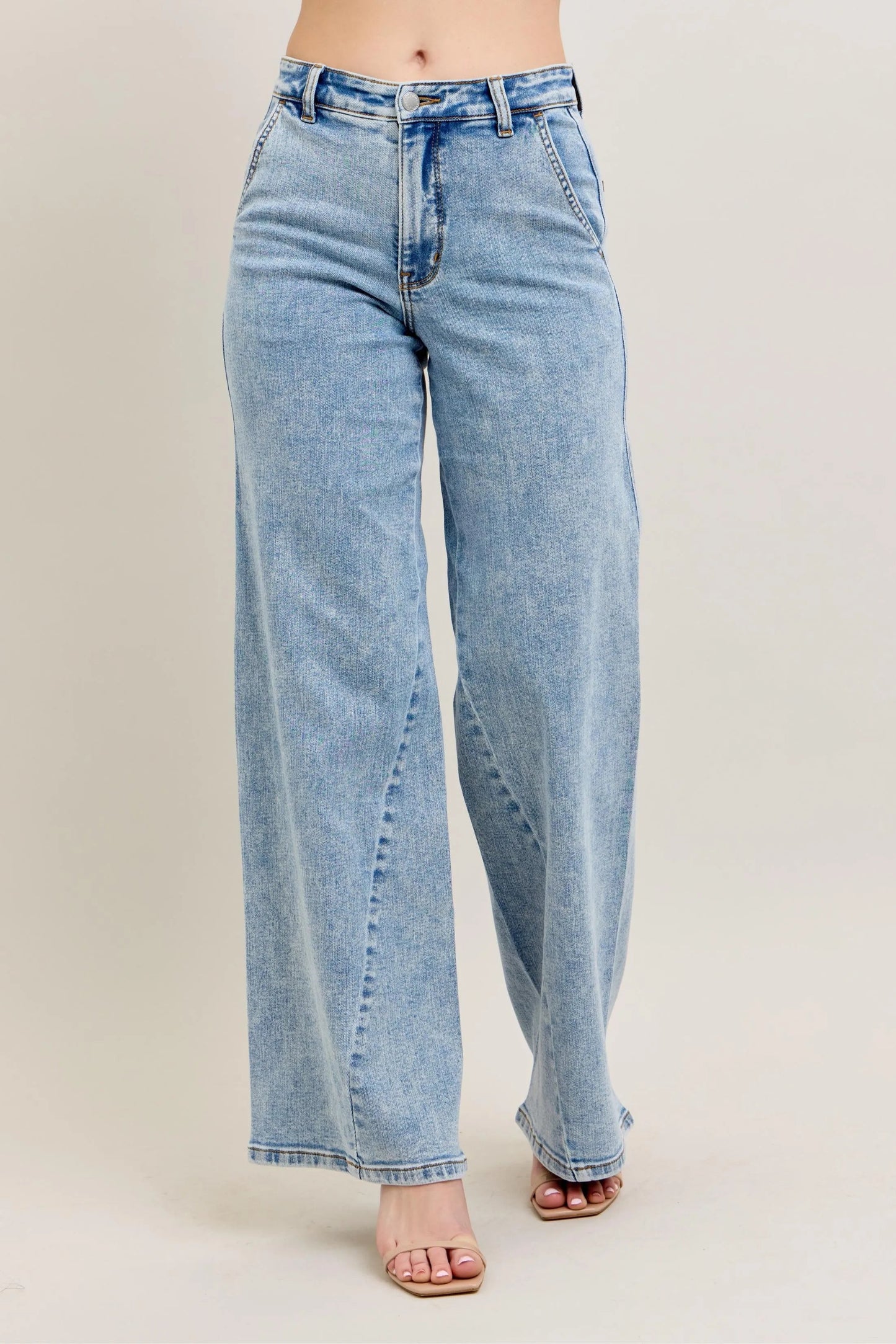 Judy Blue Full Size High Waist Wide Leg Jeans with Skewed Inseam Plus Size-0