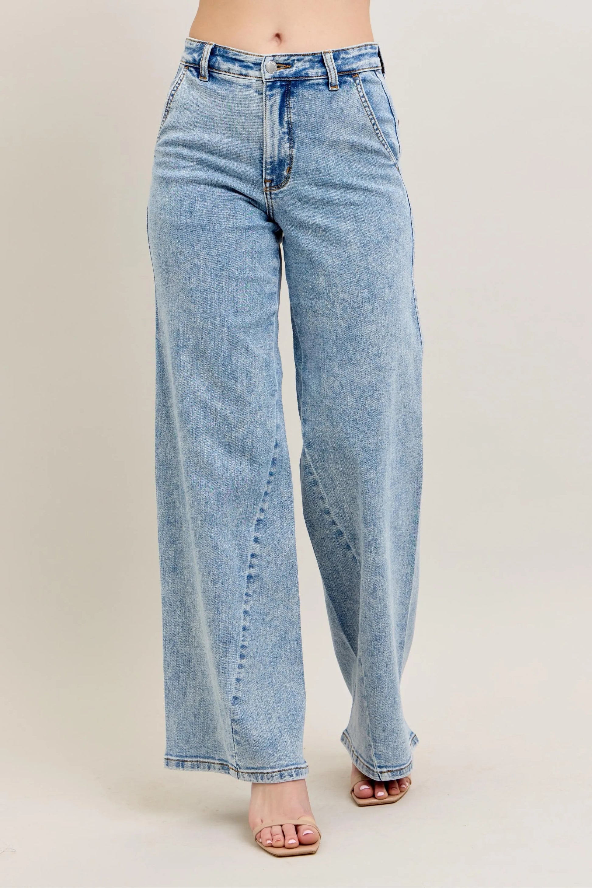 Judy Blue Full Size High Waist Wide Leg Jeans with Skewed Inseam Plus Size-0