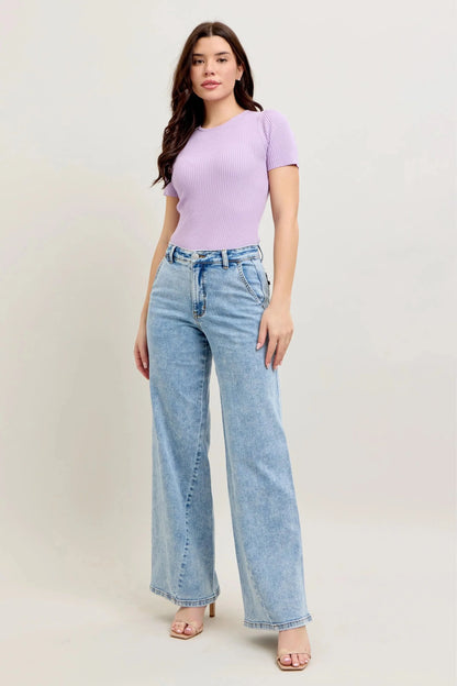 Judy Blue Full Size High Waist Wide Leg Jeans with Skewed Inseam Plus Size-4