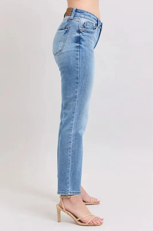 Judy Blue Full Size Mid Rise Vintage Wash Slim Jeans with Cell Phone Pocket Plus Size-2