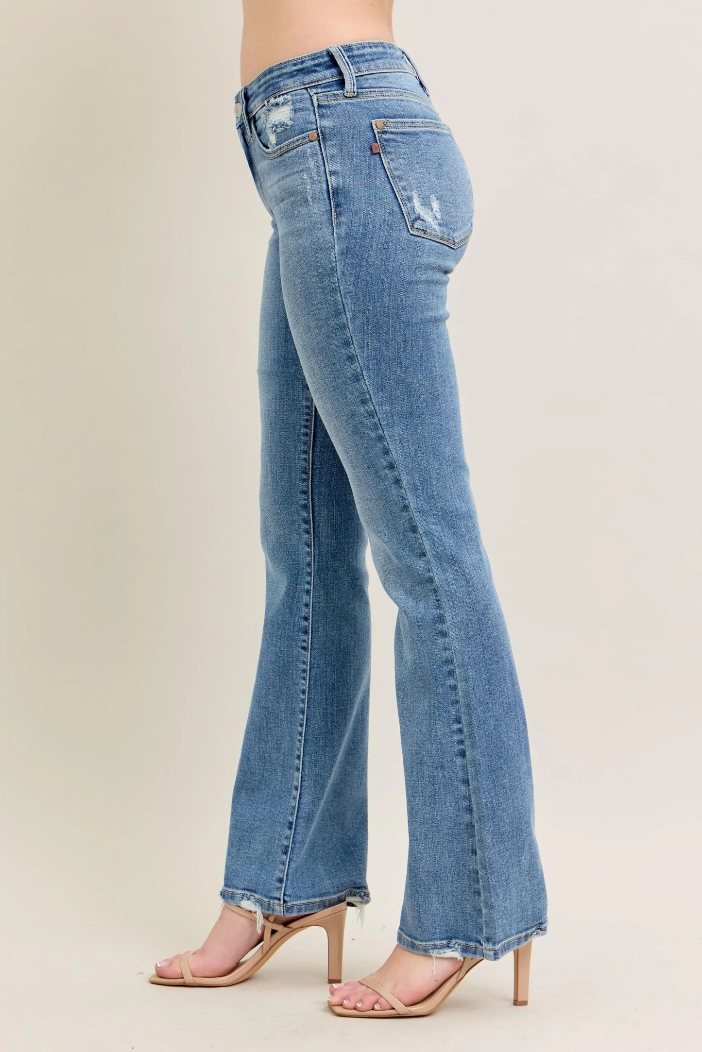 Judy Blue Full Size Mid Rise Wash Destroy Hem Bootcut Jeans Plus Size-2
