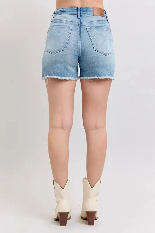 Judy Blue High Waist Western Embroidery Detail Cut Off Denim Shorts-4