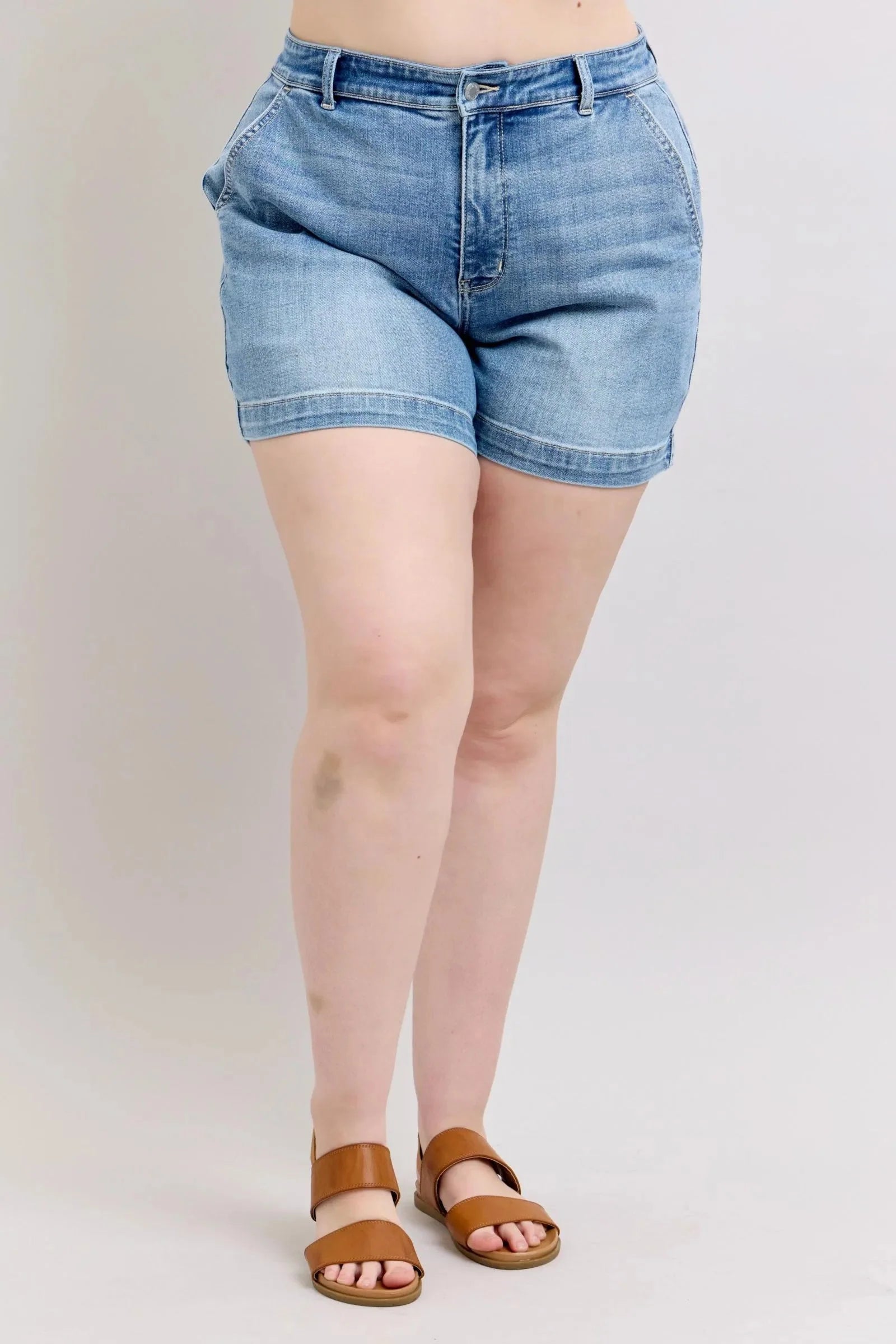 Judy Blue Plus Size High Rise Denim Shorts-0
