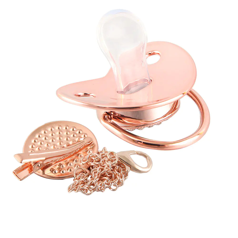 Rose Gold Pacifier with Diamond Chain for Babies