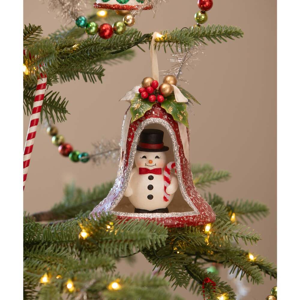 6" Kitschmas Snowman in Bell by Bethany Lowe Designs-4