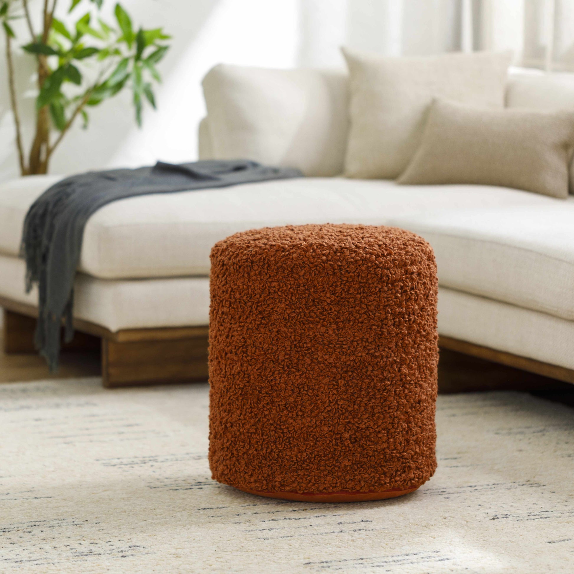 Kamarpukur Light Brown Knitted Gray Cotton Pouf-4