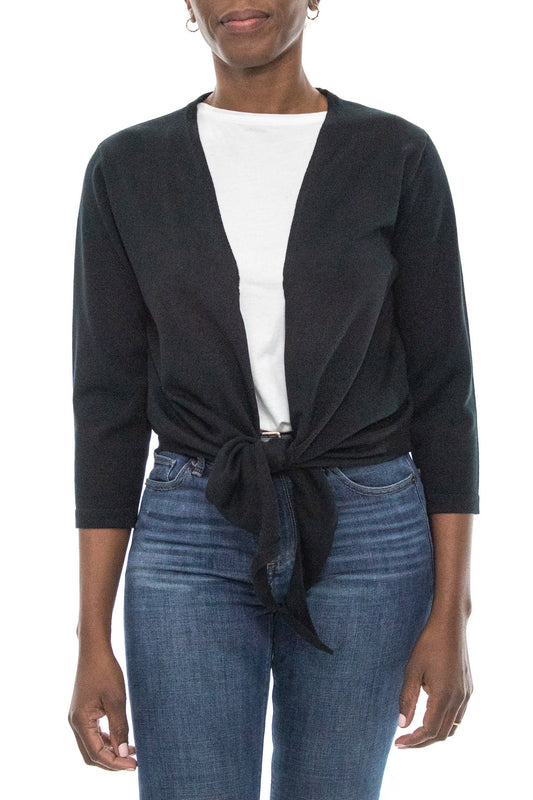 Nina Leonard Open Tie Front 3/4 Sleeve Bolero-0