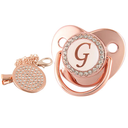 Rose Gold Pacifier with Diamond Chain for Babies