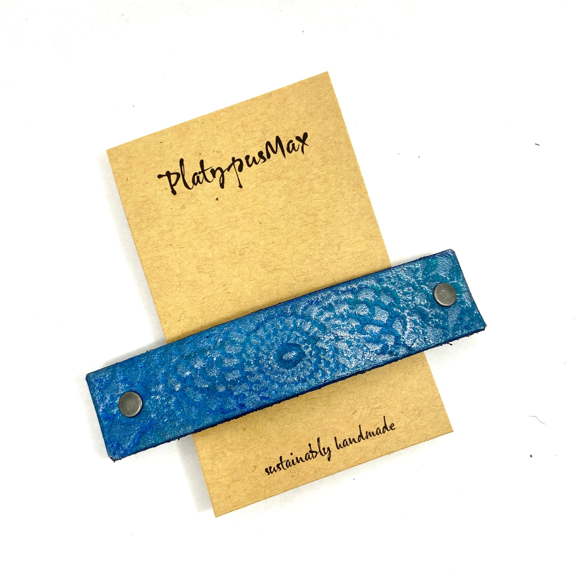 Brilliant Blue / Turquoise Lace Mandala Imprint Leather Hair Barrette-0