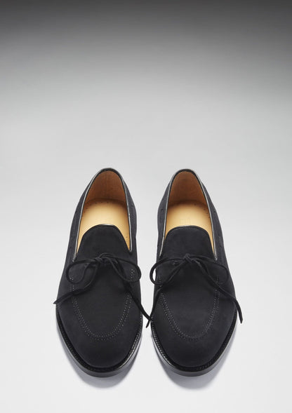 Black Suede Laced Loafers, Welted Leather Sole-2