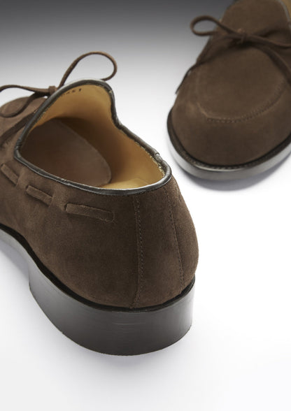 Brown Suede Goodyear Welted Laced Loafers-4