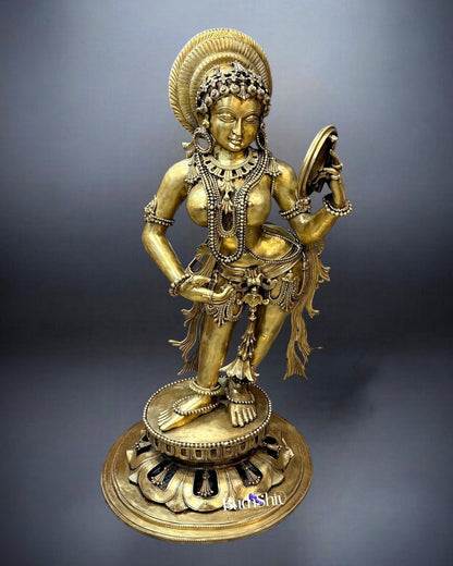 Large Pure Bronze Apsara Holding a Mirror Sculpture 54"-2