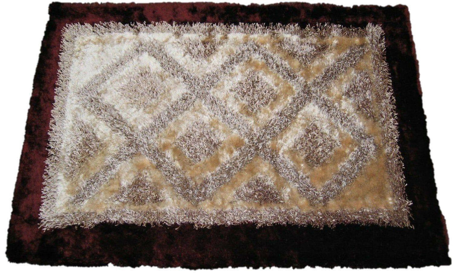 DaDa Bedding Shaggy Soft Viscose Champagne Brown Geometric Diamond Large Area Carpet Rug-0