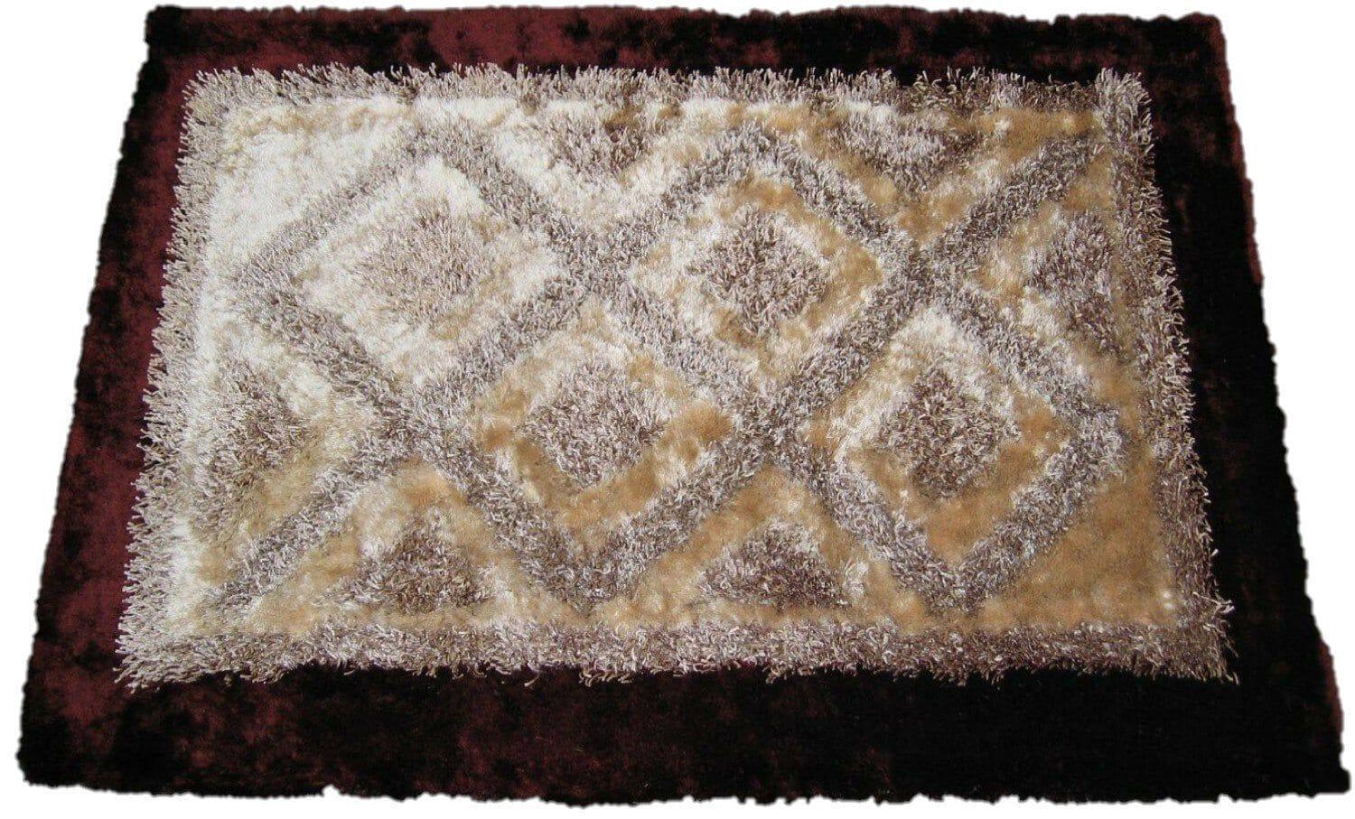 DaDa Bedding Shaggy Soft Viscose Champagne Brown Geometric Diamond Large Area Carpet Rug-0