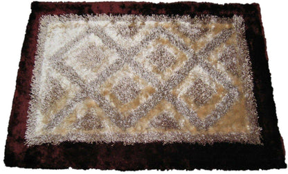 DaDa Bedding Shaggy Soft Viscose Champagne Brown Geometric Diamond Large Area Carpet Rug-0