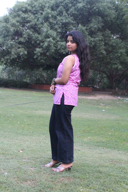 Lavender Blossom Sleeveless Kurti-0