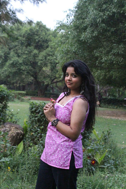 Lavender Blossom Sleeveless Kurti-3