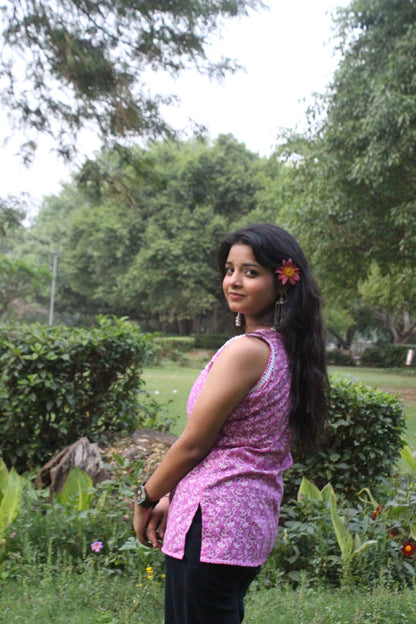 Lavender Blossom Sleeveless Kurti-2